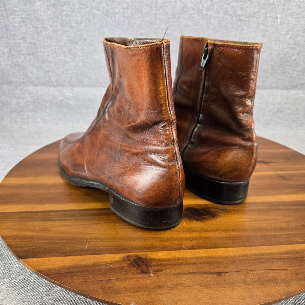 Vintage Mens Brown Leather Side Zip Square Toe Ankle Boots Size 11 D 93164 CI - Picture 11 of 14